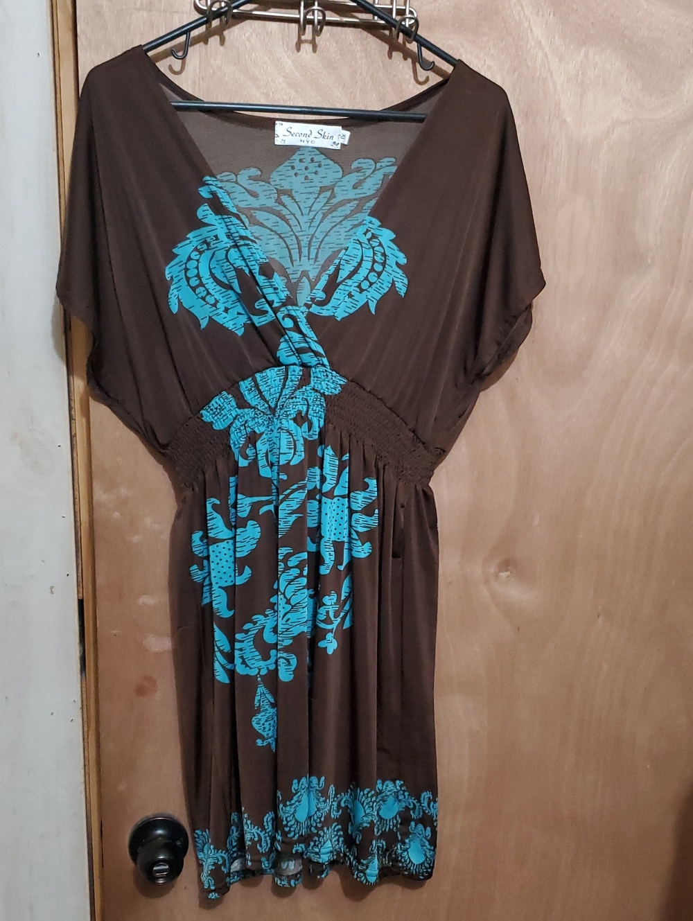 Second Skin Brown Dress with Turquoise Print